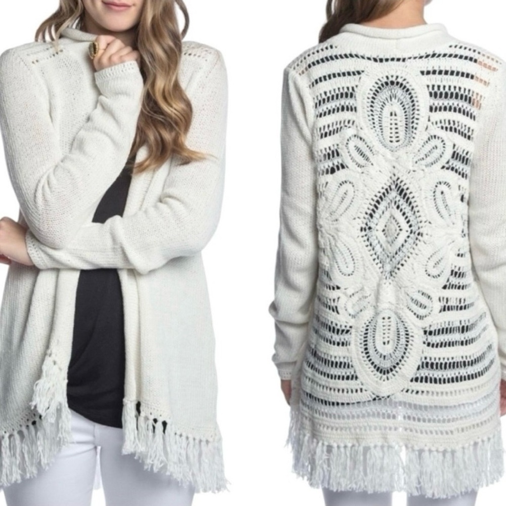 Calypso St. Barth Sz Small Cotton White Majai Crochet Fringe Cardigan Boho